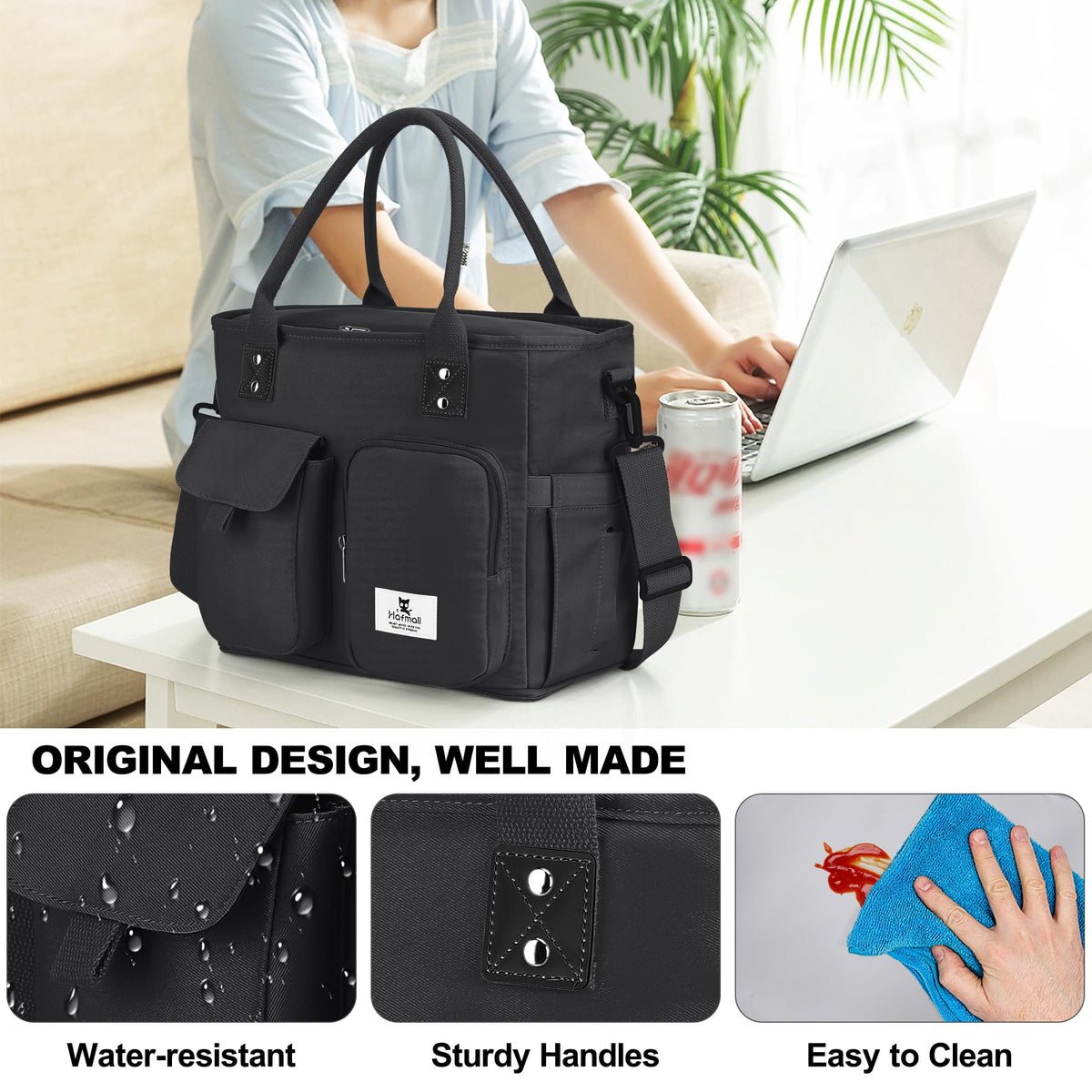Hafmall lunch bag interior insulation with PE foam preserves temperature for hours.