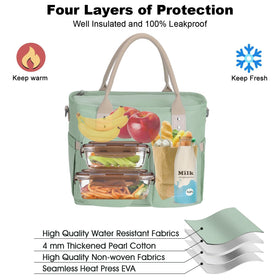 Hafmall lunch bag showing five exterior pockets for organization