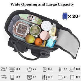 Hafmall leakproof lunch tote in black with organized exterior pockets for quick access.