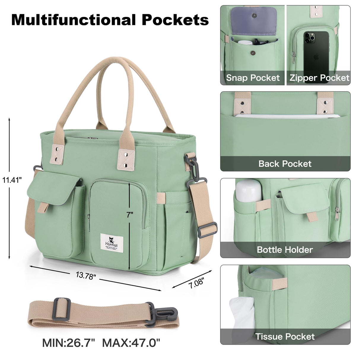 Hafmall lunch bag with adjustable shoulder strap for hands-free transport