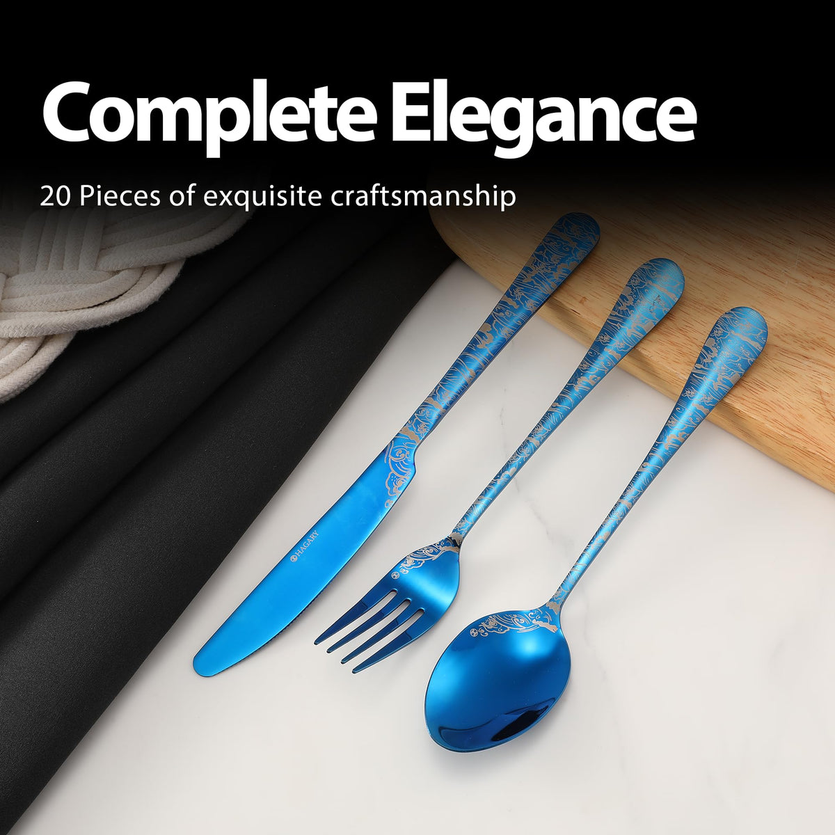 Hagary Wave Cutlery on a table-ready setting, ideal for entertaining.