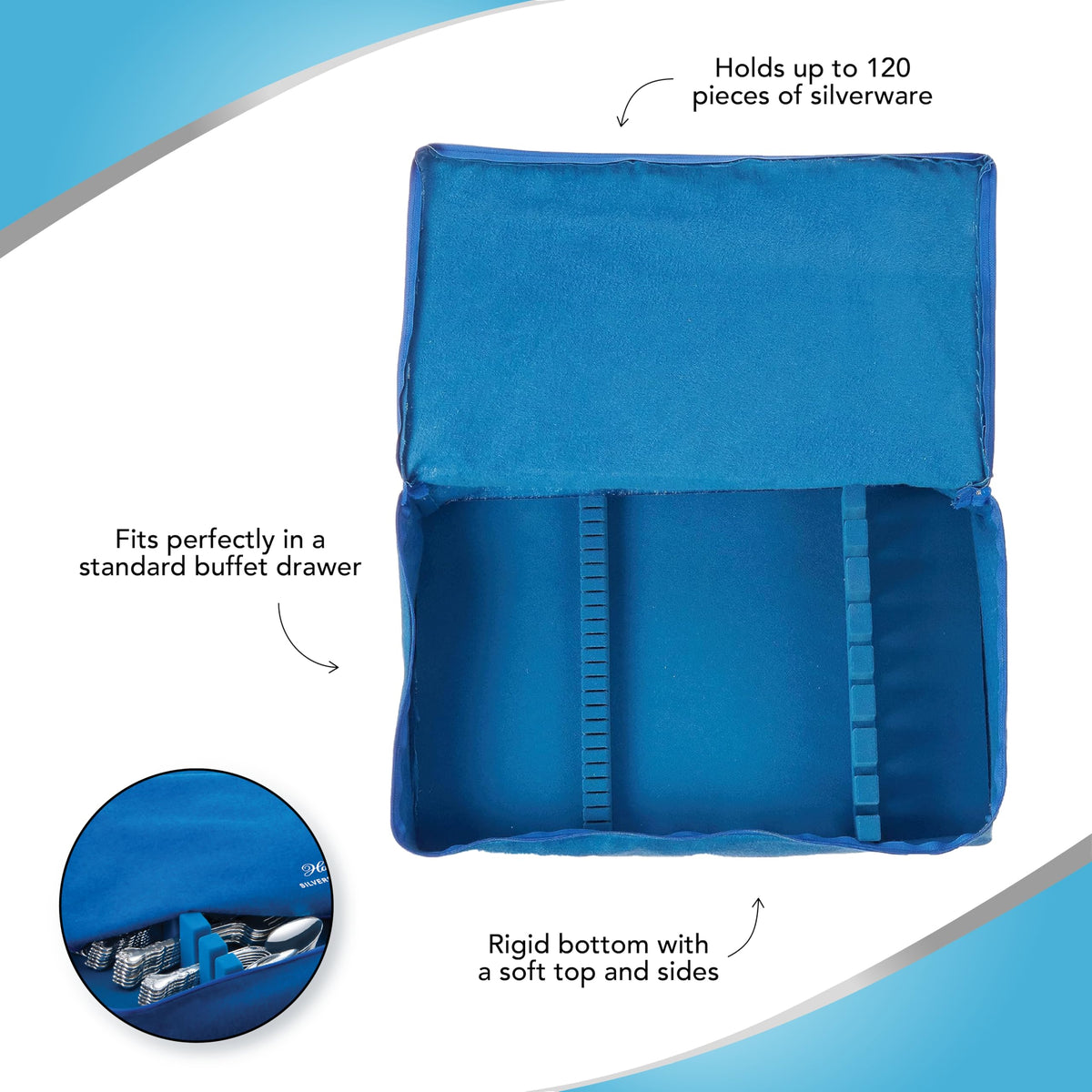 Hagerty zippered storage keeps silverware protected and ready for use in a drawer.