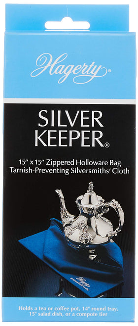 Hagerty Silversmiths' Cloth interior guards tarnish for sterling and silver-plated pieces.