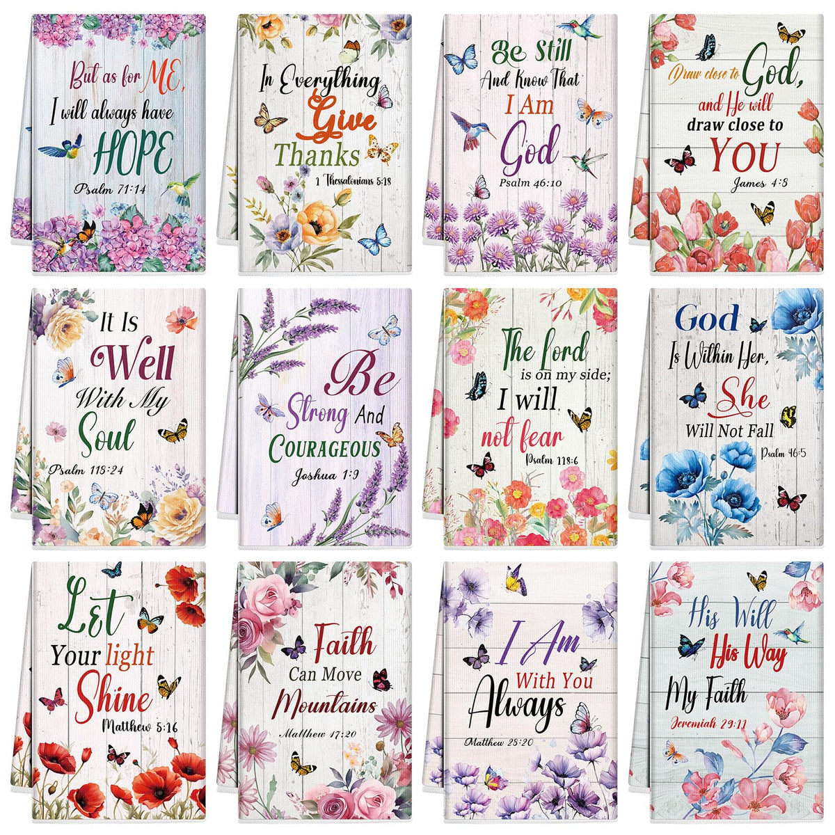 Hahafelt Bible quotes kitchen towels showcase calming floral design for everyday inspiration.
