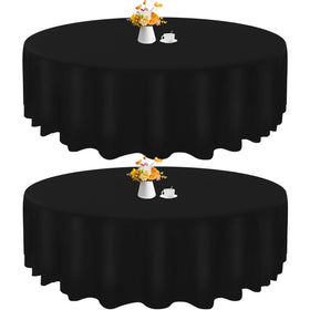 HAISIWLKJ 90-inch black round tablecloth draped for elegant dining.