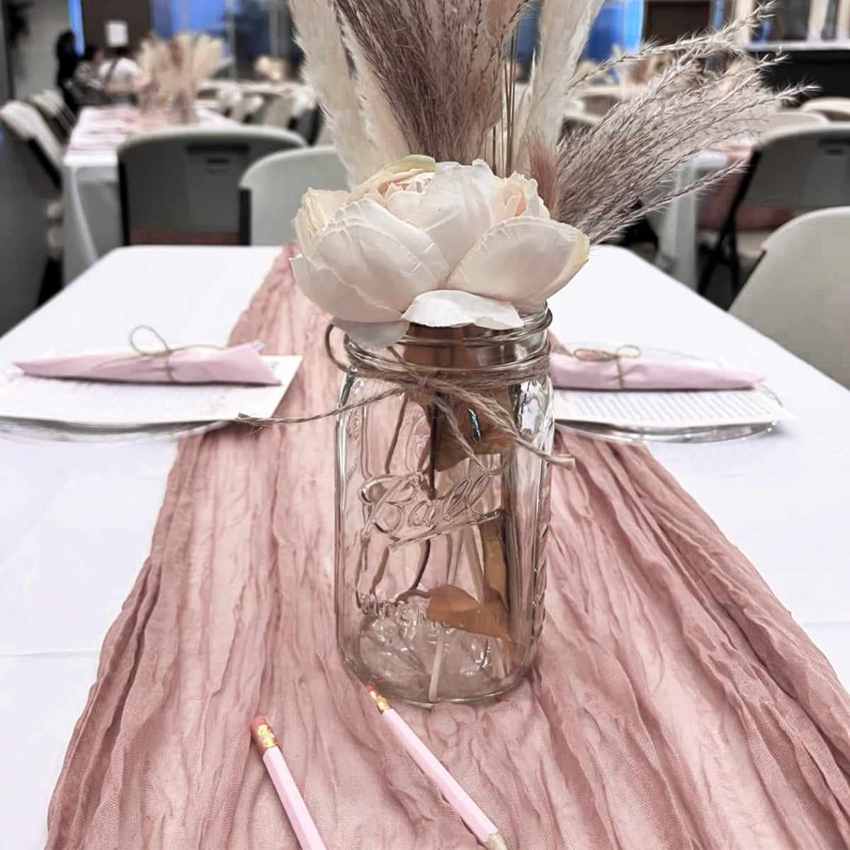 HAISIWLKJ boho gauze table runner sways in breeze