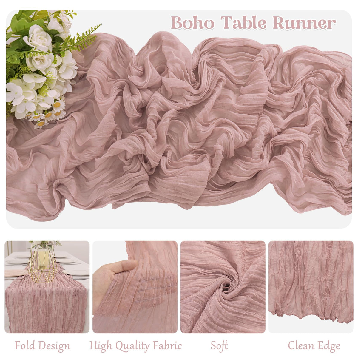 HAISIWLKJ dusty pink runner used as centerpiece decor