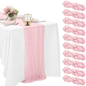 HAISIWLKJ light pink cheesecloth table runner in soft romantic setting.