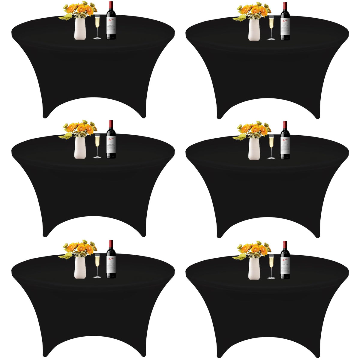 HAISIWLKJ round 60in black tablecloth fits snugly for a clean wedding setup