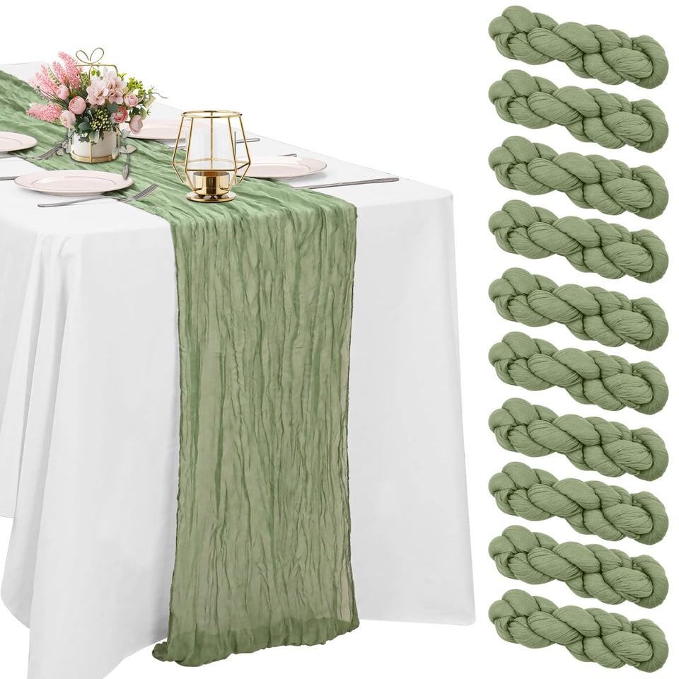 HAISIWLKJ sage-green cheesecloth table runner 72in adds boho elegance to long tables.