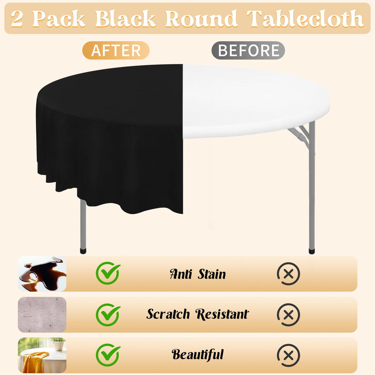Wedding buffet setup with HAISIWLKJ black round tablecloths.