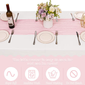HAISIWLKJ wedding party cheesecloth runner creates charming reception tables.