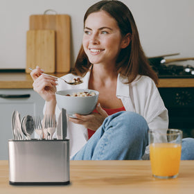 Haiyouneer silverware caddy top view shows compact footprint for countertops
