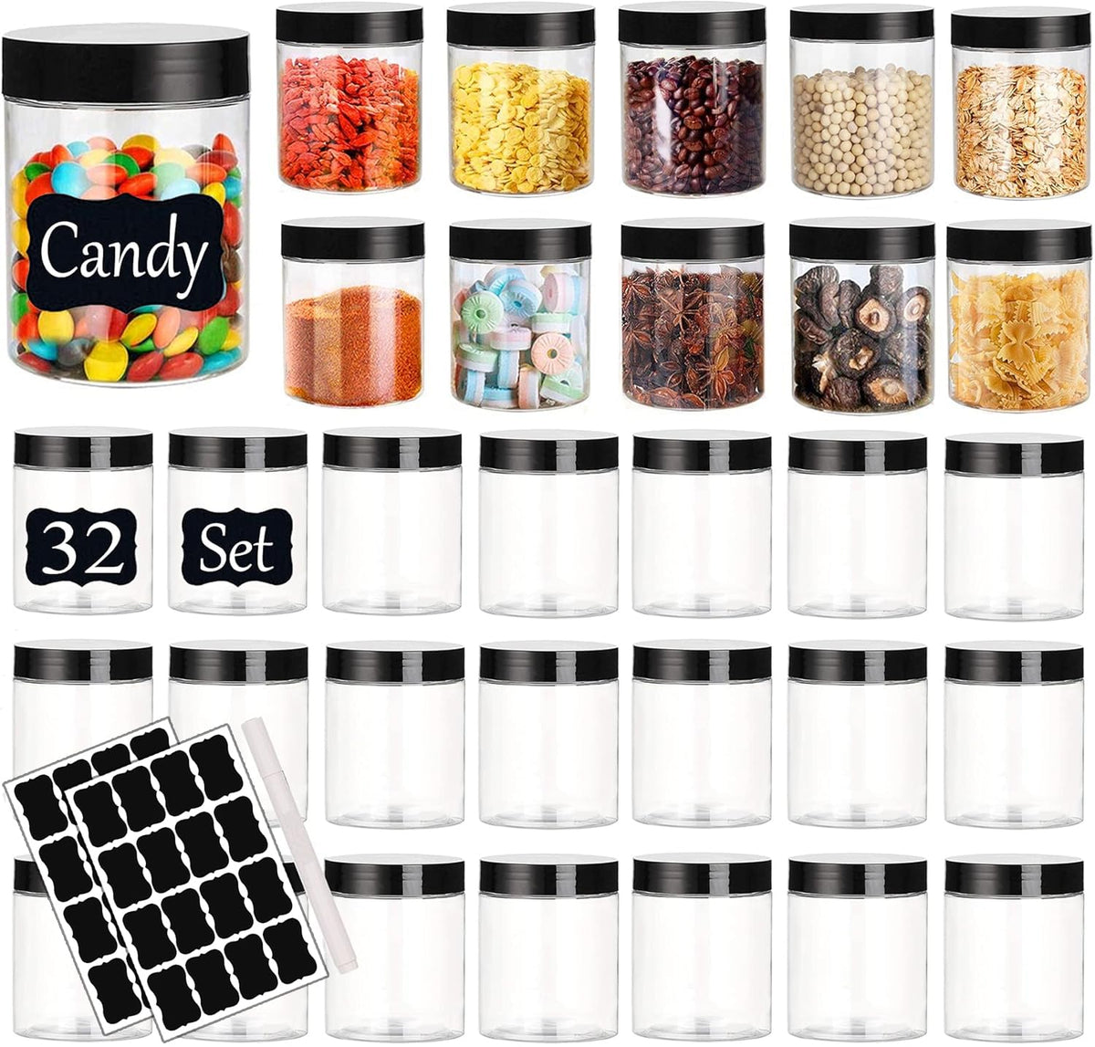 Hajoyful 8oz clear jar with black lid for pantry storage and visibility