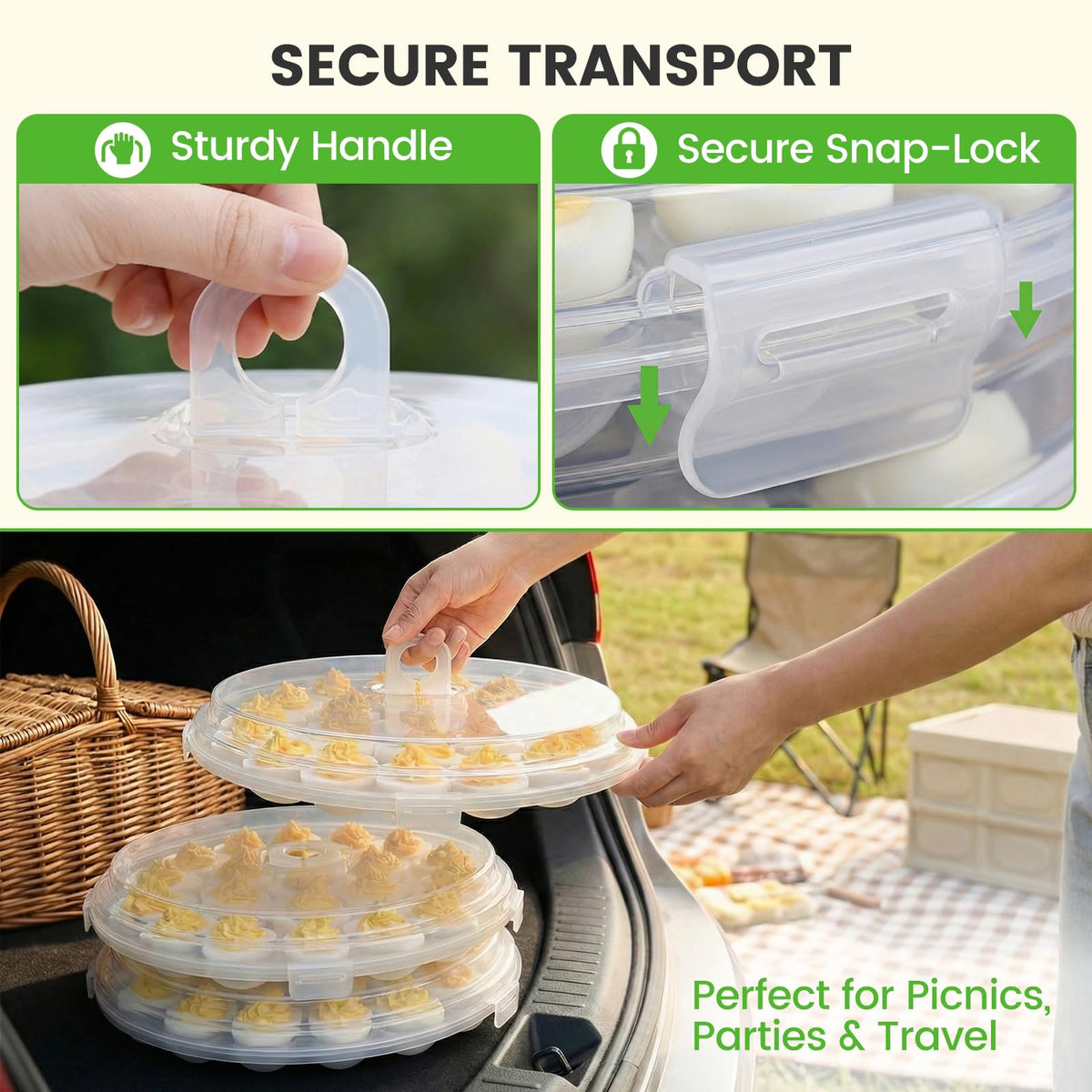 HAKSEN deviled egg tray folding handle for easy carrying to events
