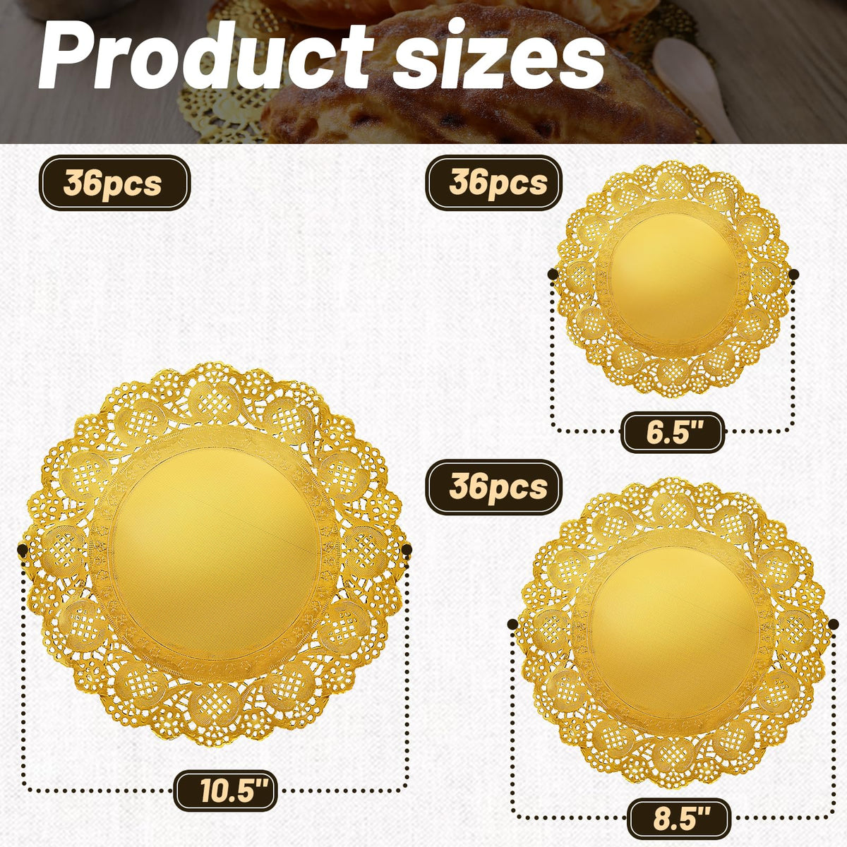 HAKSEN gold lace doilies 6-5inch closeup shows delicate pattern and sturdy texture