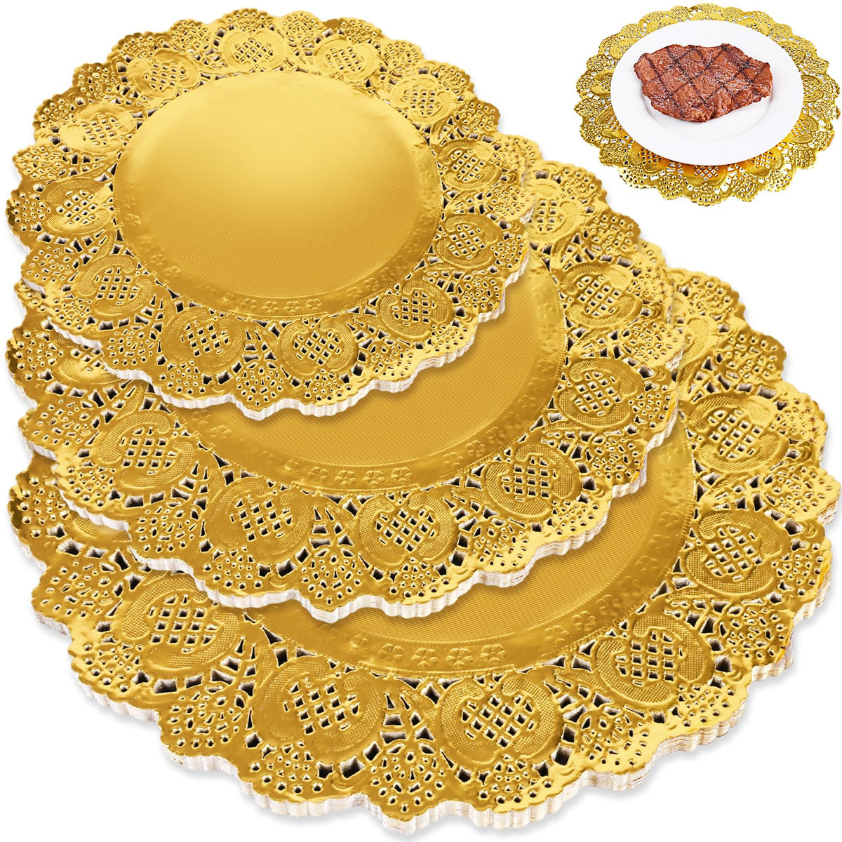 HAKSEN gold lace doilies 6-5inch stack enhances presentation and protects plates