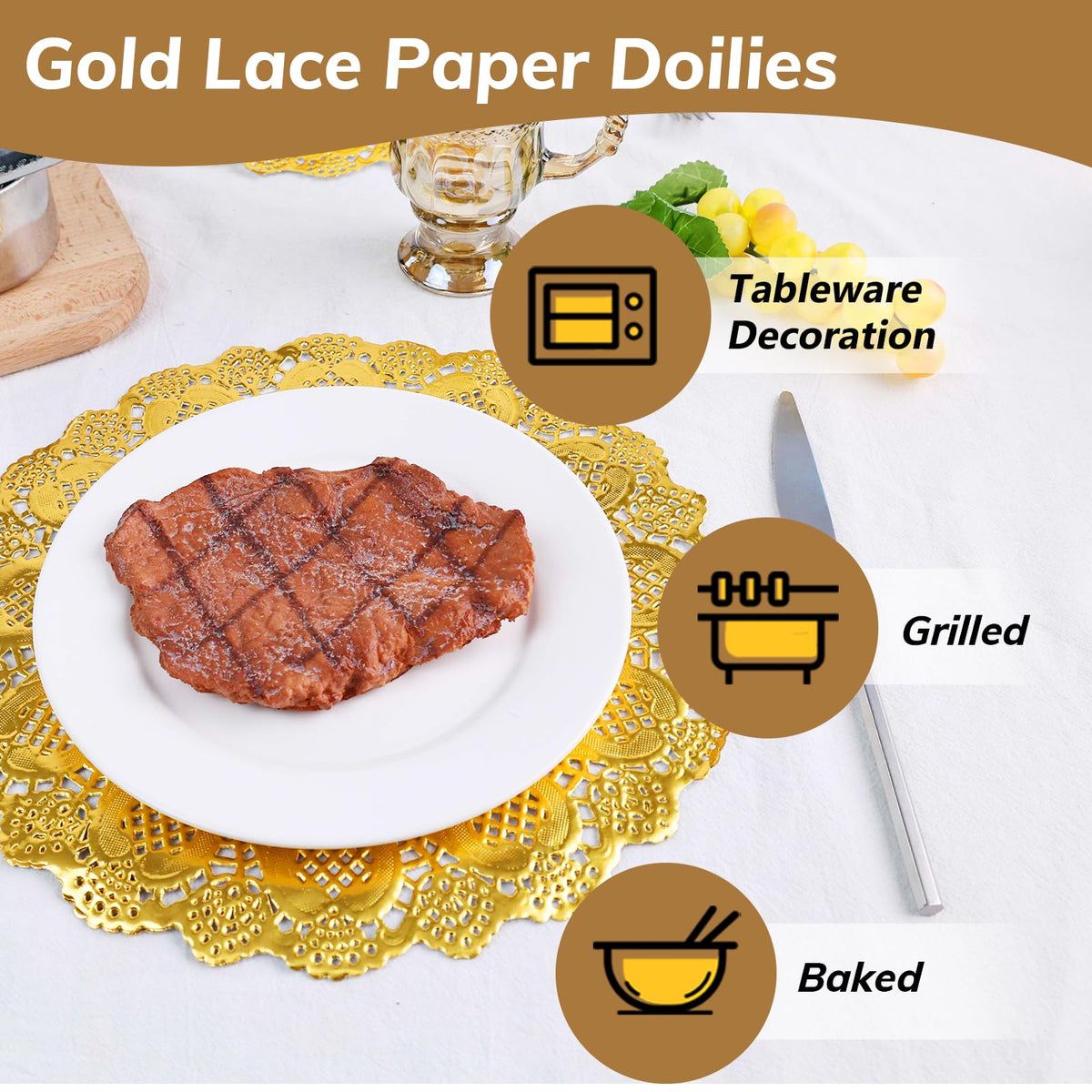HAKSEN gold lace doilies 8-5inch desserts with elegant presentation and oil absorption