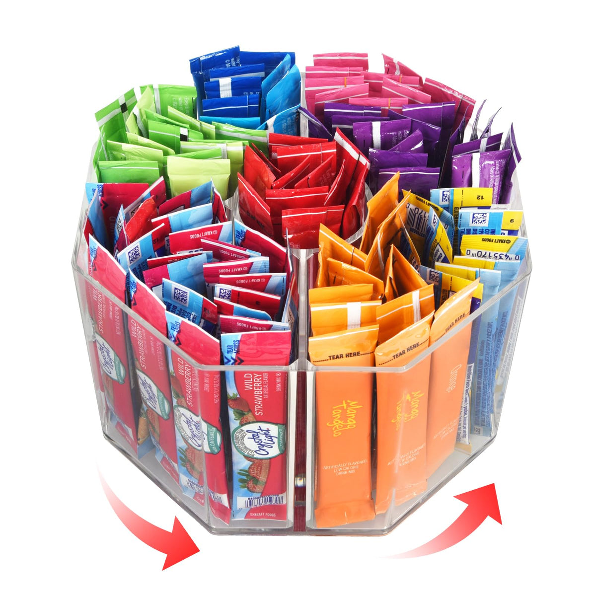 HALAGAS drink packet organizer on counter with five compartments for flavors