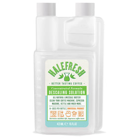 Halefresh Descaling Solution bottle pour demonstrating easy cycle for mineral buildup removal.