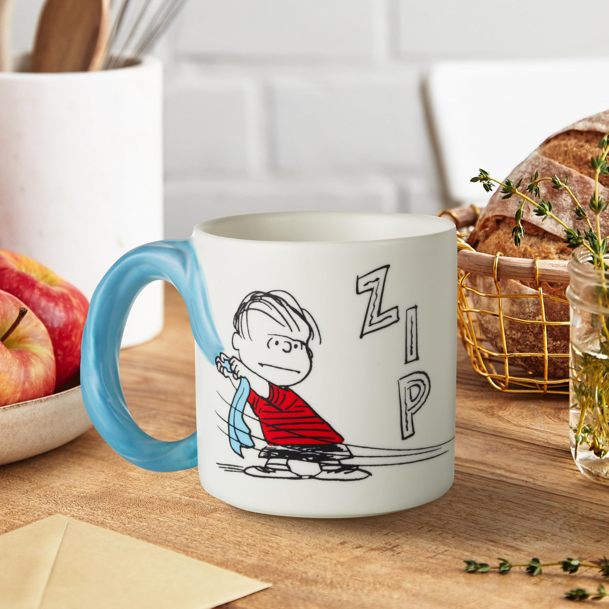 Hallmark Peanuts mug with Linus and Snoopy dishwasher-safe ceramic design.