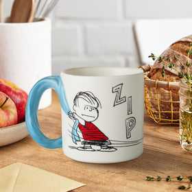 Hallmark Peanuts mug with Linus and Snoopy dishwasher-safe ceramic design.