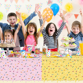 Hallswl 54 by 108 inch rectangular tablecloth laid on a table