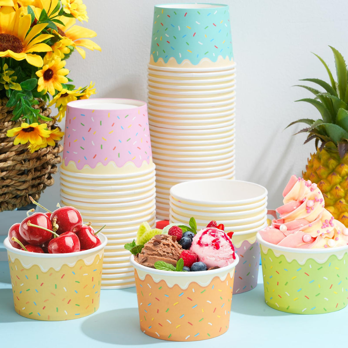 Hallswl 9oz cups showing size for ice cream and yogurt.