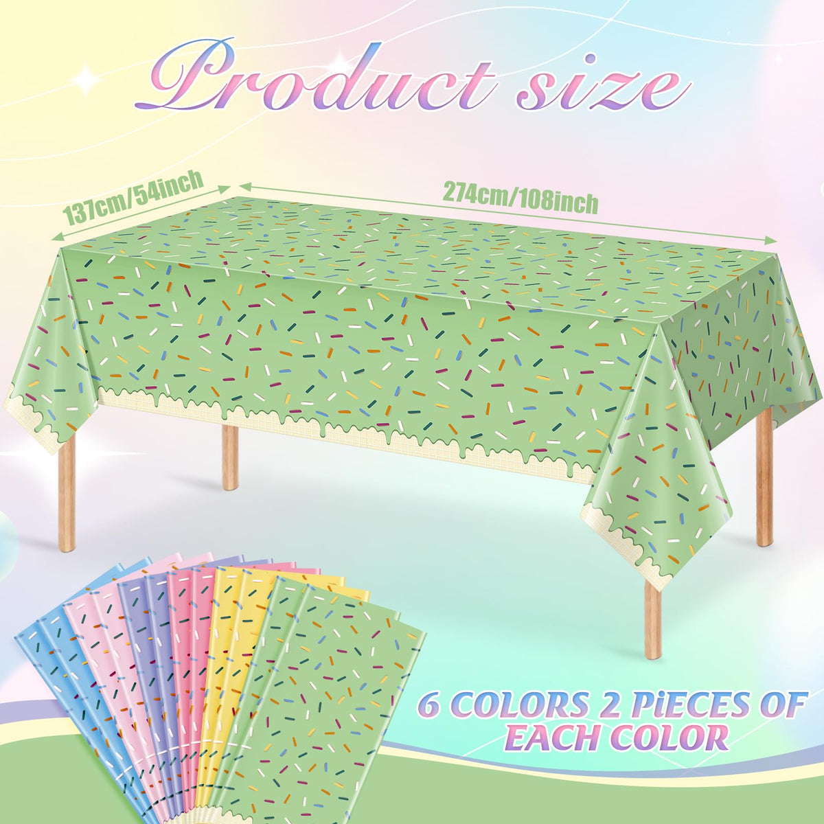 Close-up of Hallswl sprinkle ice cream tablecloth showing bright sprinkles