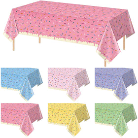 Hallswl ice cream party tablecloth in six colors with sprinkles for a festive donut-themed party