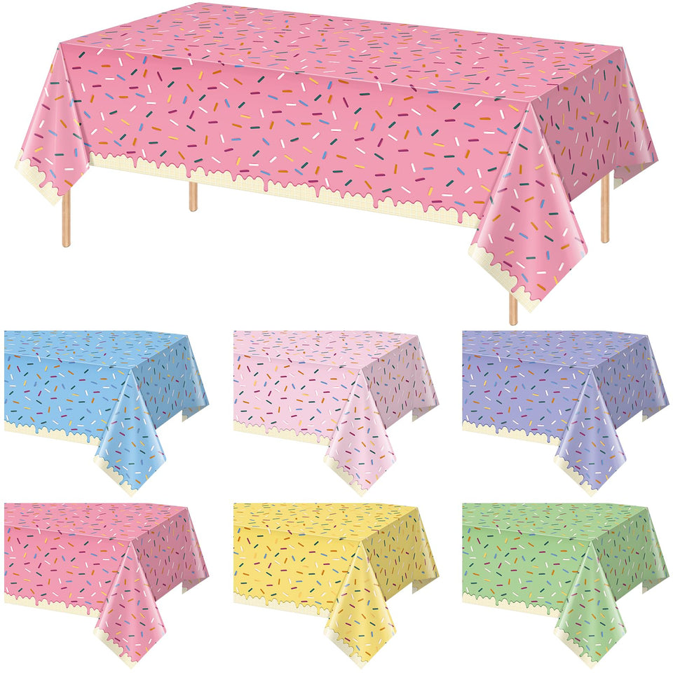 Hallswl ice cream party tablecloth in six colors with sprinkles for a festive donut-themed party