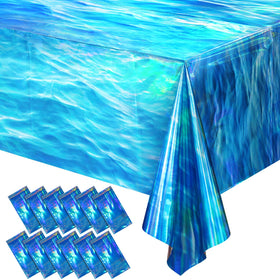 Hallswl iridescent ocean waves tablecloth on table for coastal party decor and easy cleanup