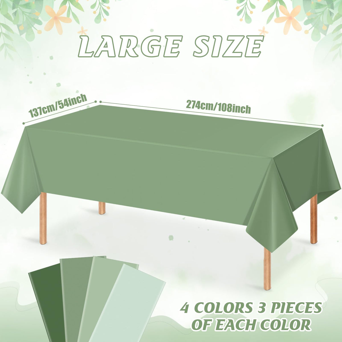Hallswl 12-piece disposable tablecloths in green shades for events