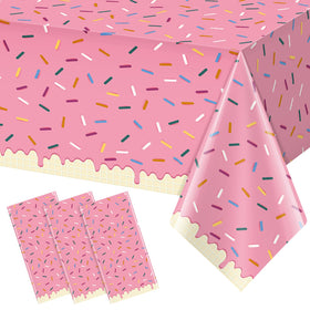 Hallswl sprinkle donut tablecloth pink ice cream design enhances 54x108 inch party setup.