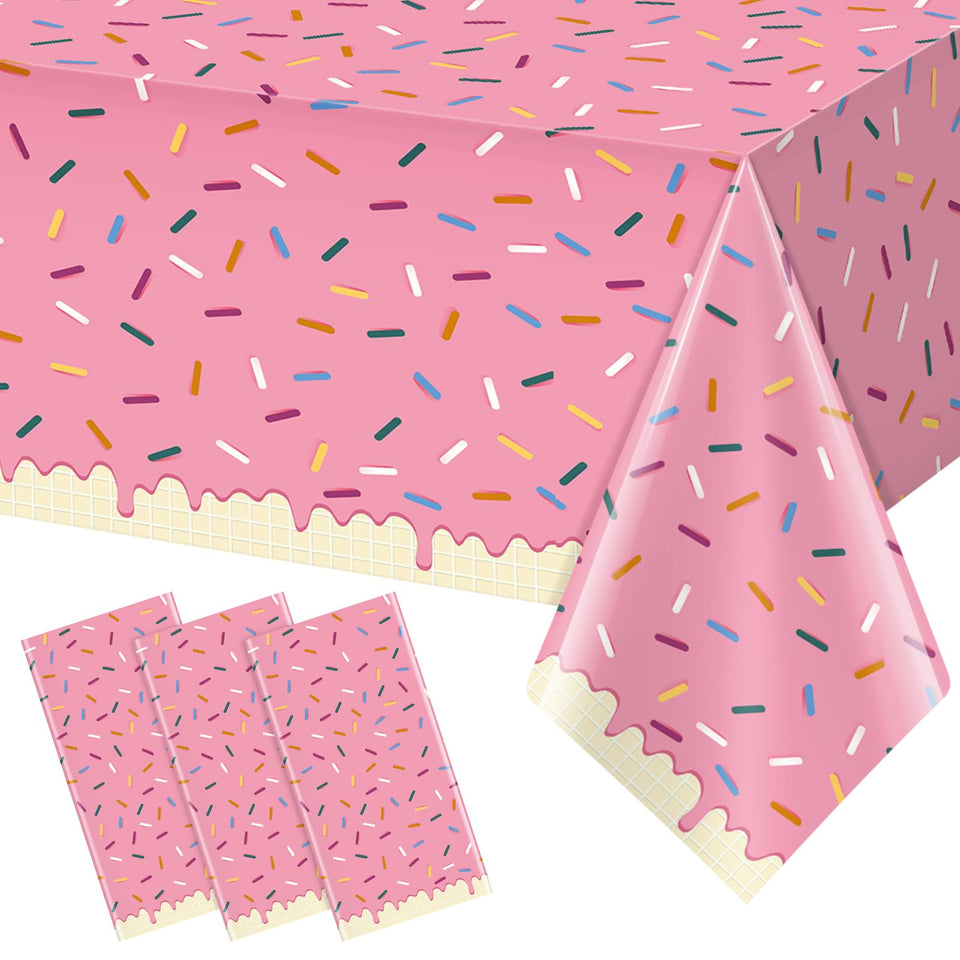 Hallswl sprinkle donut tablecloth pink ice cream design enhances 54x108 inch party setup.