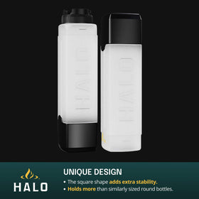 HALO Squeeze Bottles lid stores securely on base to prevent misplacement.