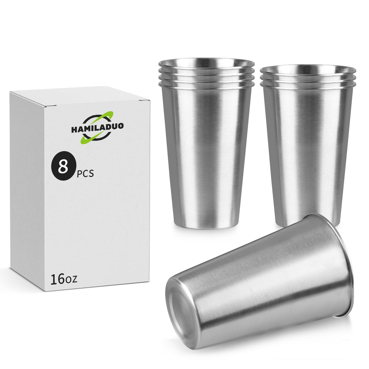 HAMILADUO 8-pack 16oz cups stacked for compact storage