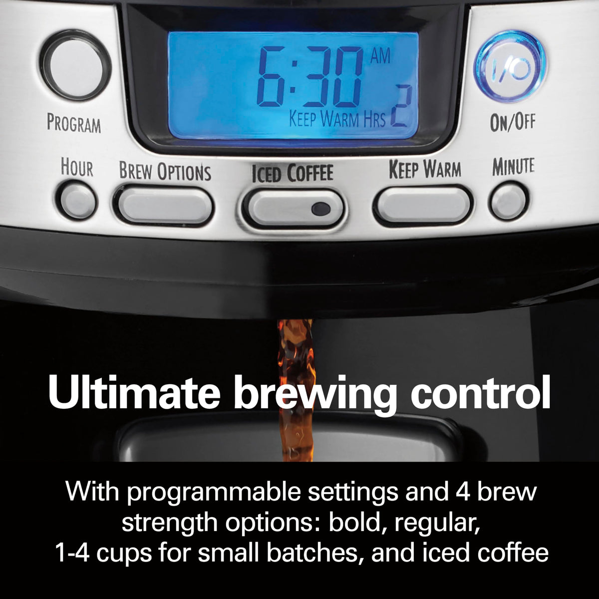 Hamilton Beach 12-cup capacity suitable for small offices or homes.