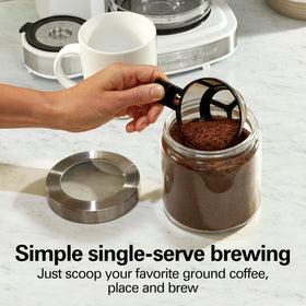Hamilton Beach 12-cup glass carafe supports convenient full-pot brewing.