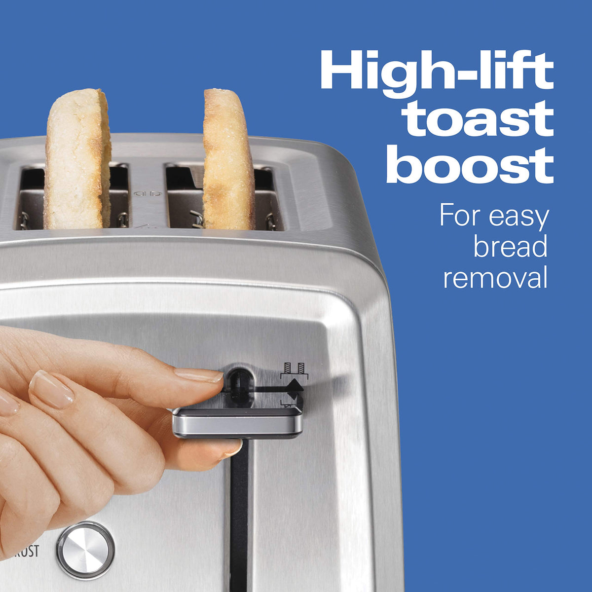 Hamilton Beach 22796 toast-boost lifts bread for easier removal.