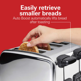 Hamilton Beach 24782 auto boost lifts smaller breads for easy retrieval.