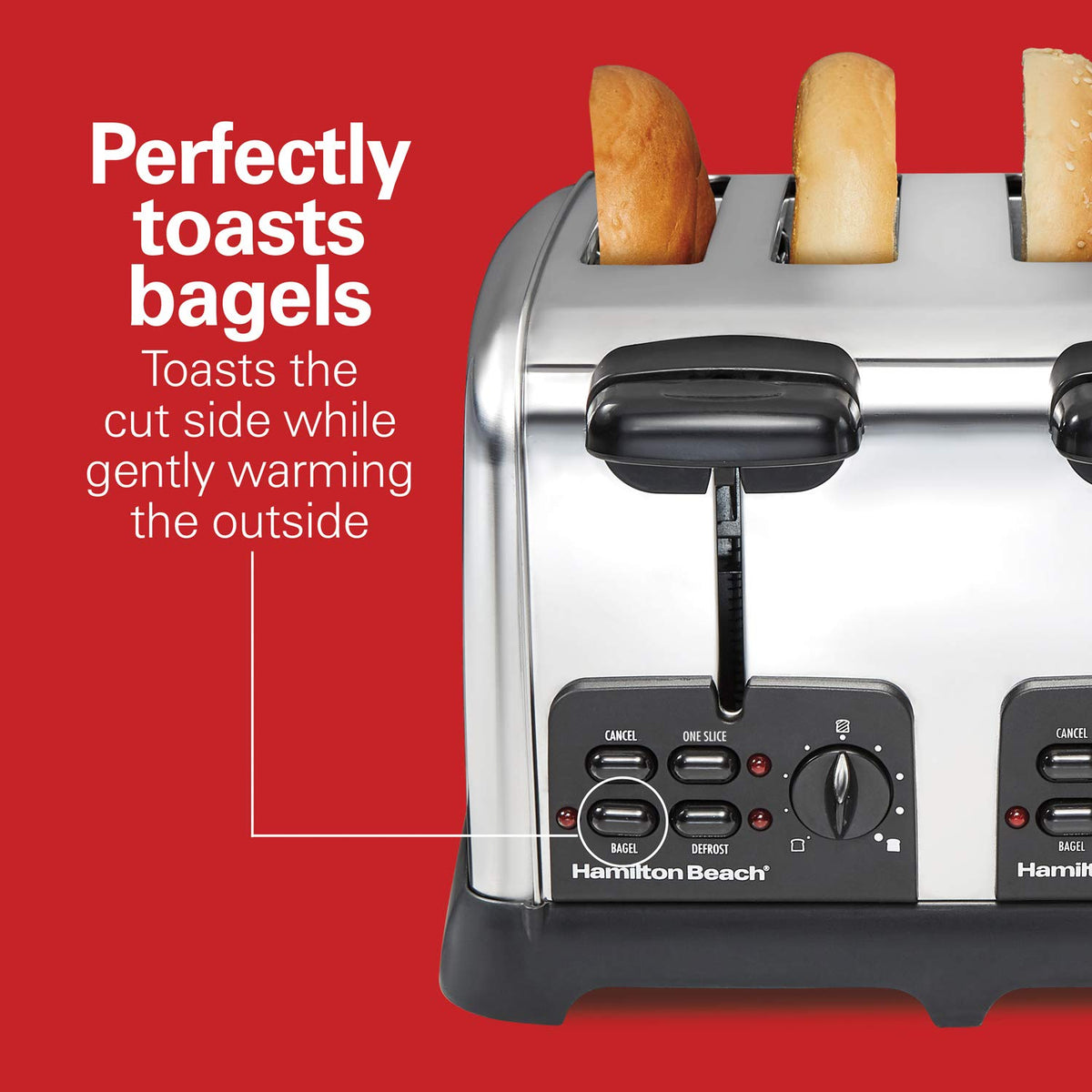 Hamilton Beach 24782 defrost setting handles frozen breads for better texture.