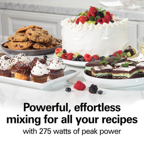 Hamilton Beach 275-watt motor delivers strong power for thick batters.