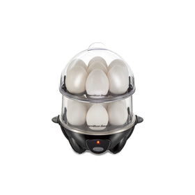 Hamilton Beach 3-in-1 egg cooker with 14 hard-boiled eggs ready for meal prep.