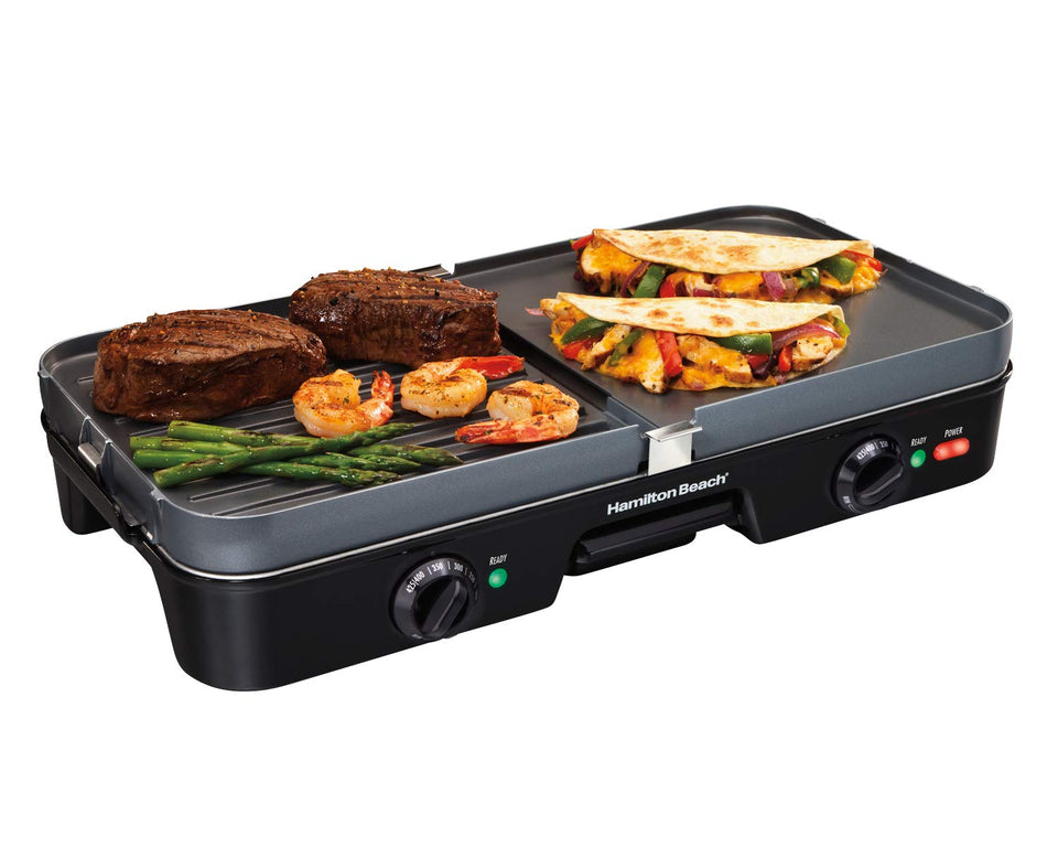 Hamilton Beach 3-in-1 indoor grill griddle with dual zones for flexible cooking