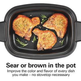 Hamilton Beach 33604 nonstick inner pot ideal for searing before slow cooking.