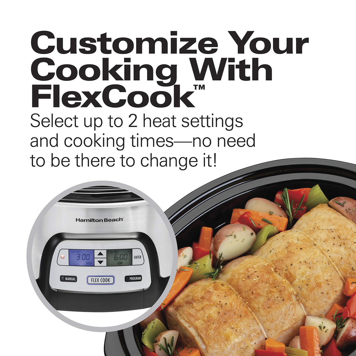 Hamilton Beach 33861 FlexCook programmable sequence demonstrates automatic second heat shift