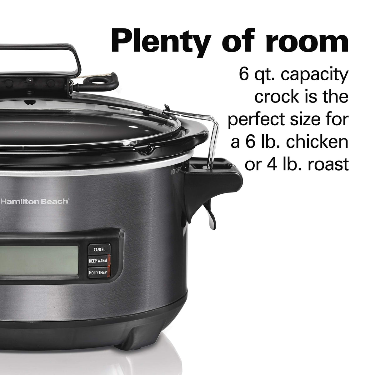 Hamilton Beach 33866 dishwasher-safe crock and lid simplify cleanup.