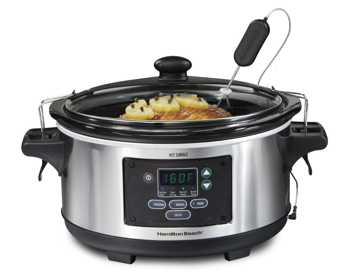 Hamilton Beach 33969A front view, 6-quart cooker ideal for family meals.