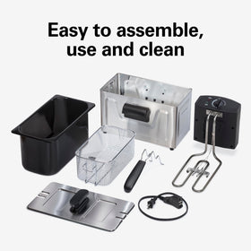 Hamilton Beach 35032 enamel-coated oil tank for easy cleaning.